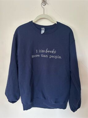 Navy Graphic Sweatshirt - "I like books more than people."